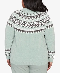 Alfred Dunner Plus Stockbridge Fair Isle Pattern Chenille Sweater
