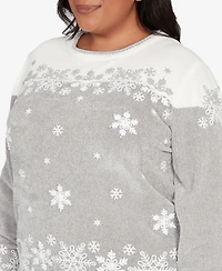 Alfred Dunner Plus Stockbridge Snowflake Embroidery Chenille Sweater