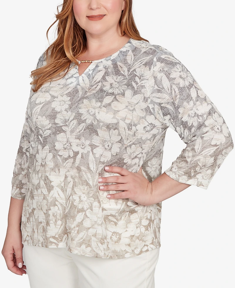 Alfred Dunner Plus Vienna Ombre Floral Knit Top