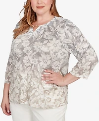 Alfred Dunner Plus Vienna Ombre Floral Knit Top