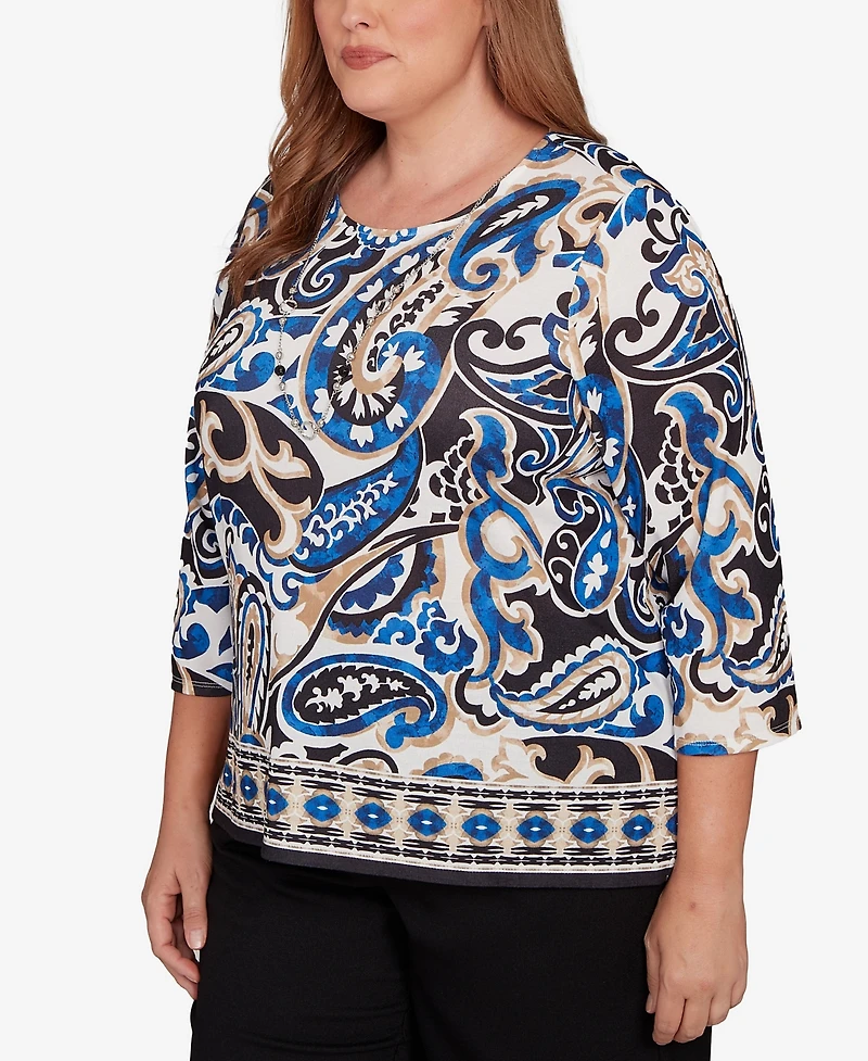 Alfred Dunner Plus Barcelona Paisley Knit Top With Necklace