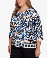 Alfred Dunner Plus Barcelona Paisley Knit Top With Necklace