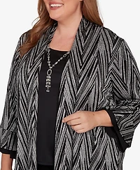Alfred Dunner Plus Barcelona Metallic Chevron Two One Top With Necklace