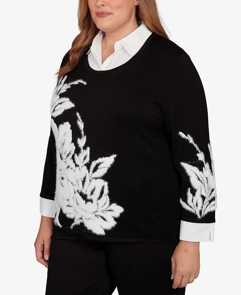Alfred Dunner Plus Barcelona Dramatic Floral Two One Sweater