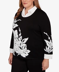 Alfred Dunner Plus Barcelona Dramatic Floral Two One Sweater