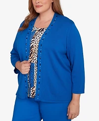 Alfred Dunner Plus Barcelona Vertical Animal Print Two One Sweater