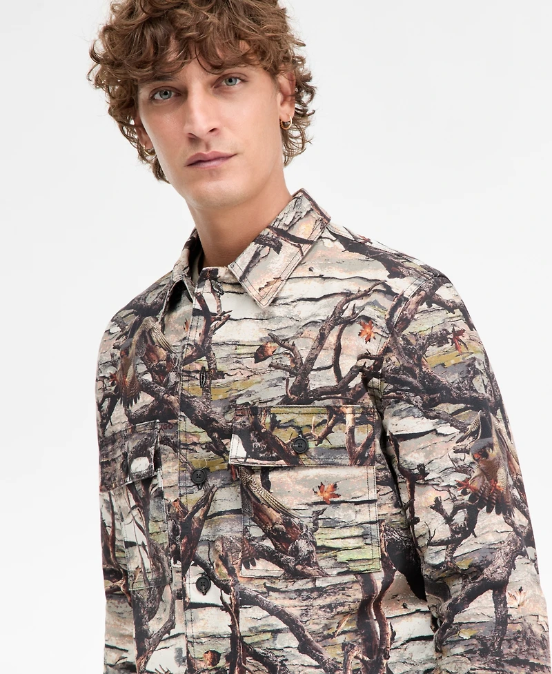 Hugo Boss Epoldo Long Sleeve Owl Print Button-Front Shirt-Jacket