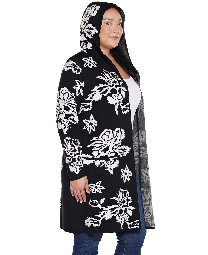 Belldini Plus Hooded Fall Botanicals Coatigan Sweater