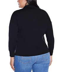 Belldini Plus Rhinestone-Trimmed Split-Neck Sweater