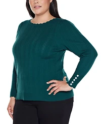 Belldini Plus Scalloped-Trim Boat Neck Sweater