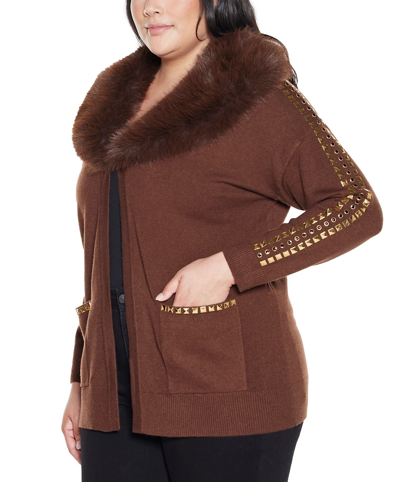 Belldini Plus Black Label Embellished Collar Cardigan Sweater