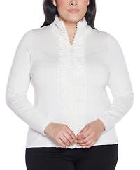 Belldini Plus Black Label Trim Rhinestone-Zip Cardigan Sweater