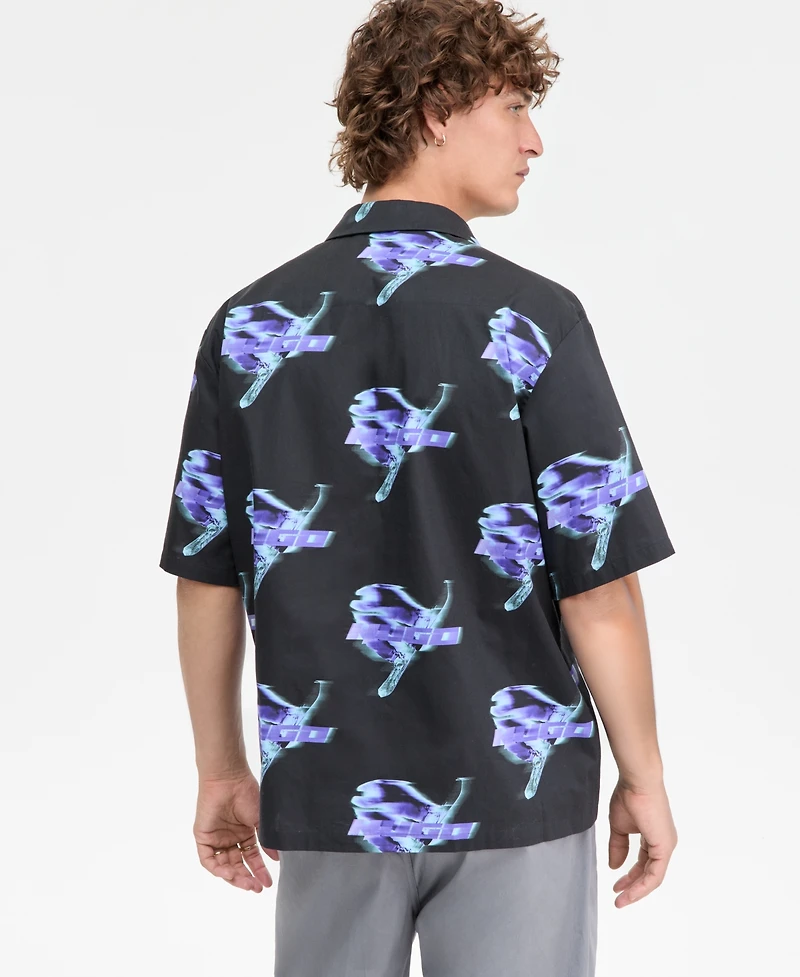 Hugo Boss Eligino Short Sleeve Logo Print Button-Front Camp Shirt