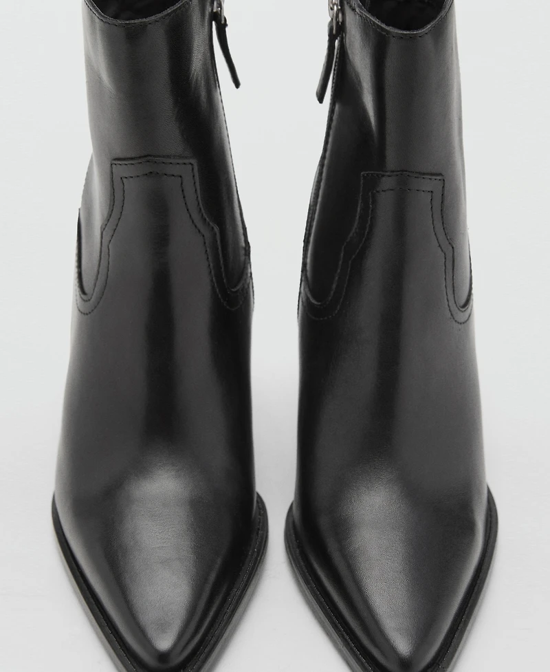 Mango Women's Block Heel Leather Ankle Boots
