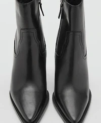 Mango Women's Block Heel Leather Ankle Boots