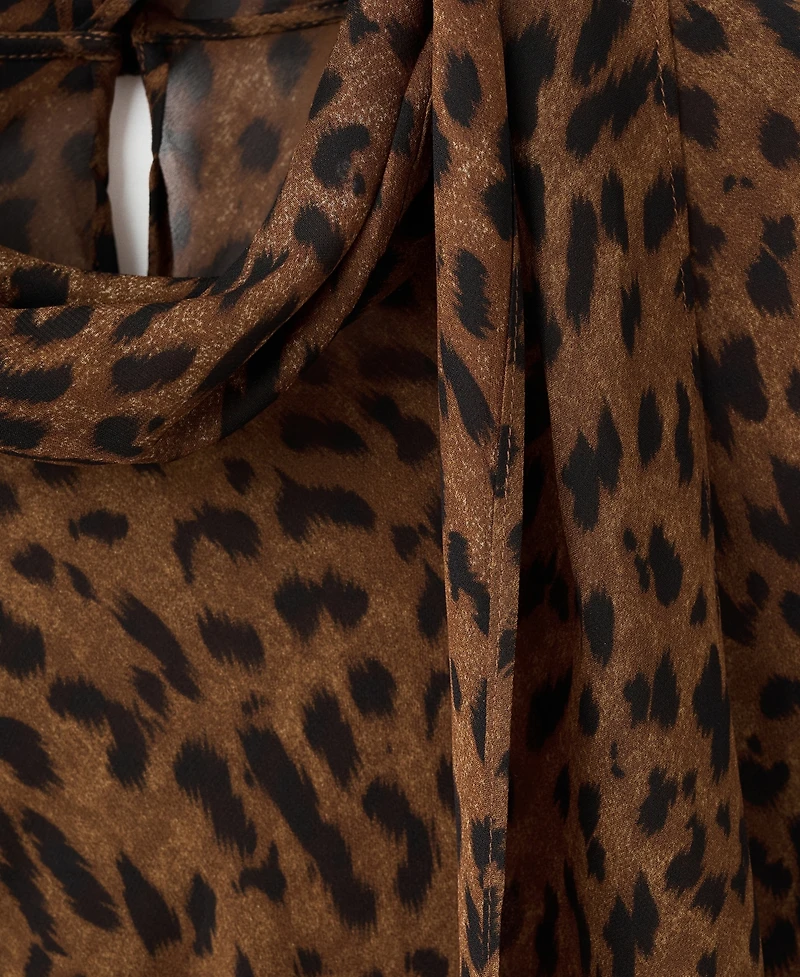 Mango Women's Scarf Detail Leopard Print Blouse