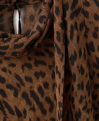 Mango Women's Scarf Detail Leopard Print Blouse