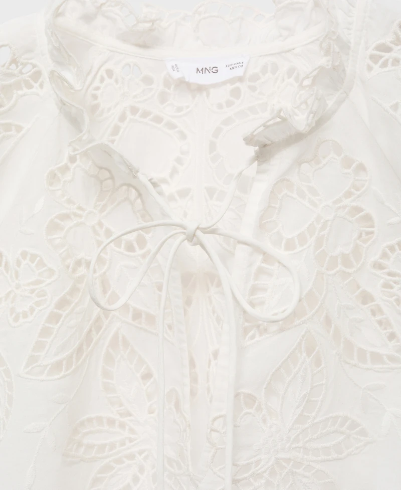 Mango Women's Bows Detail Embroidered Blouse