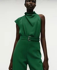 Mango Women's Belted Asymmetrical Long Jumpsuit