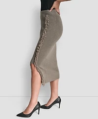 Dkny Women's Fringe Detail Bodycon Midi Sweater Skirt
