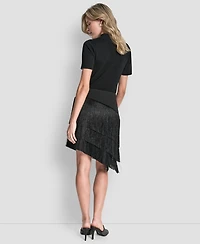 Dkny Women's High-Low Fringe Detail Skirt