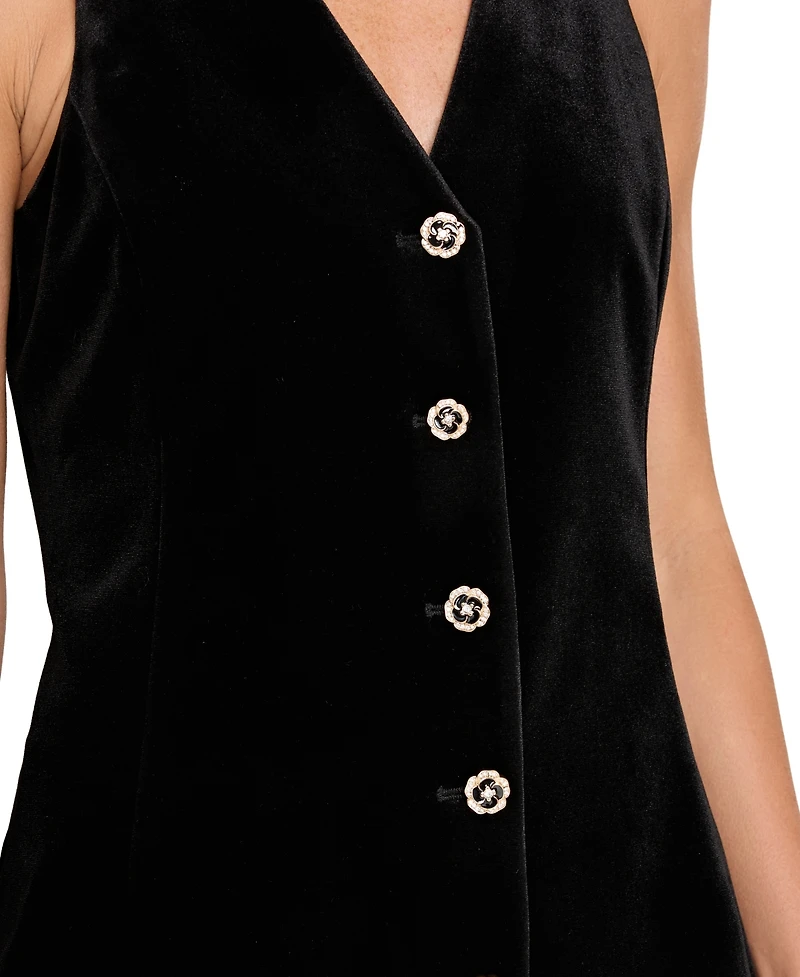 Tahari Asl Women's Collarless Velvet Vest