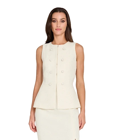 Tahari Asl Women's Collarless Cropped Boucle Vest