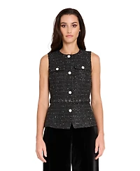 Tahari Asl Women's Boucle Rhinestone Trim Vest Top