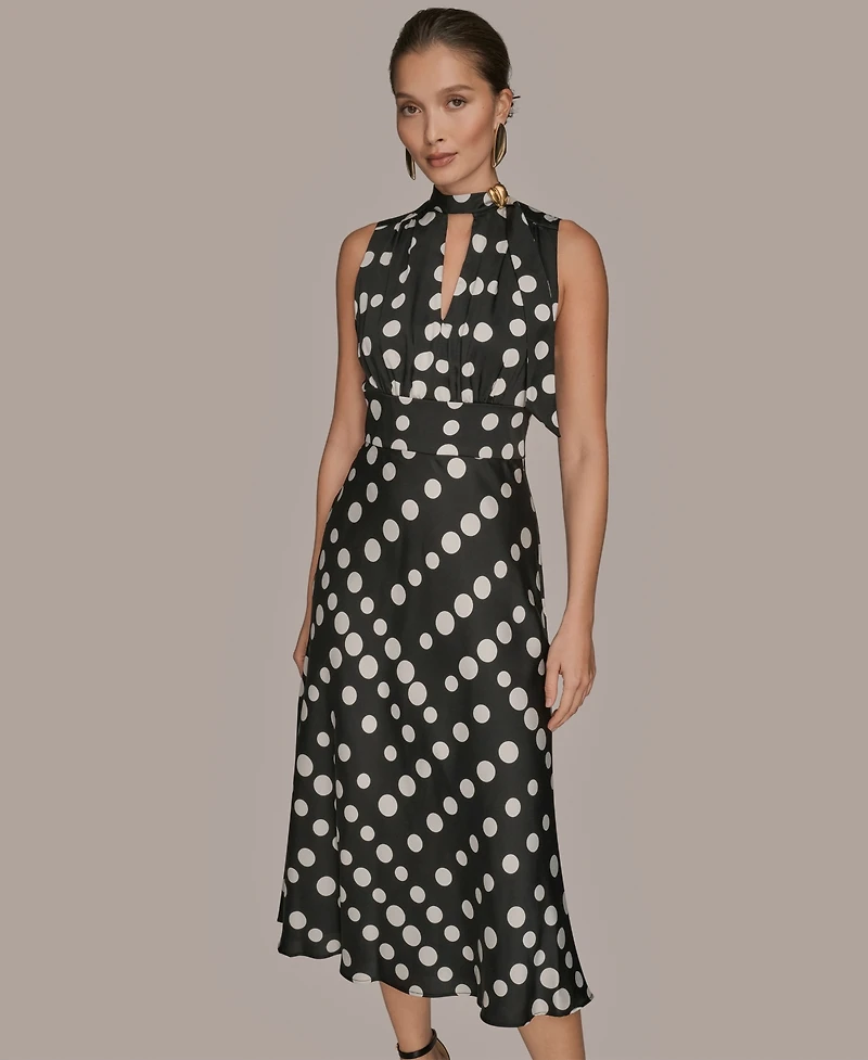 Donna Karan New York Women's Dot-Print Tie-Neck A-Line Dress