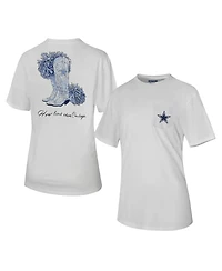 Lauren James Women's White Dallas Cowboys How Bout Boots Pocket T-Shirt