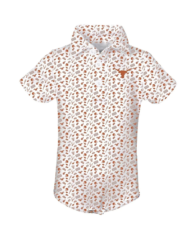Garb Baby Boys and Girls Burnt Orange Texas Longhorns Tom Allover Print Performance Polo Bodysuit
