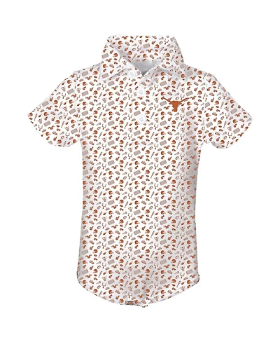 Garb Baby Boys and Girls Burnt Orange Texas Longhorns Tom Allover Print Performance Polo Bodysuit