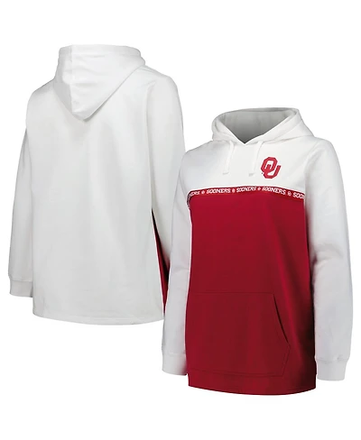 Profile Women's White/Crimson Oklahoma Sooners Plus Taping Pullover Hoodie