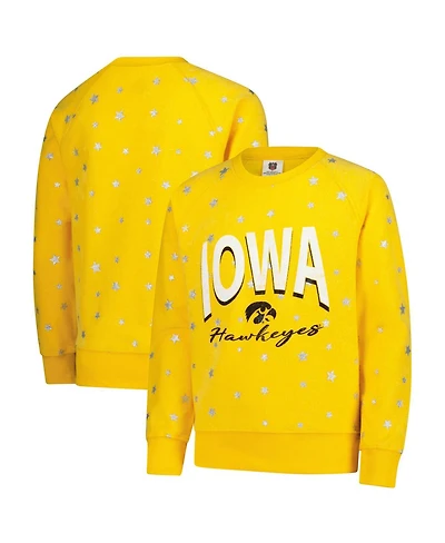 Wes & Willy Big Girls Gold Iowa Hawkeyes Shimmer Star Reverse Sweatshirt