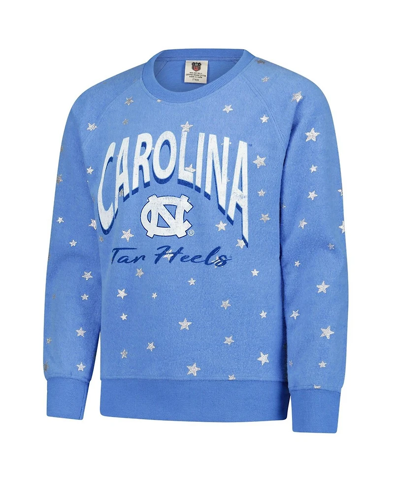 Wes & Willy Big Girls Light Blue North Carolina Tar Heels Shimmer Star Reverse Sweatshirt