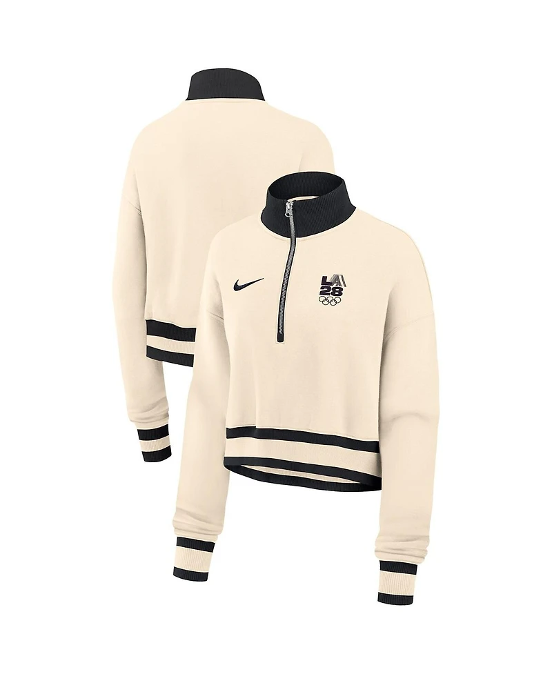 Nike Women's Natural LA28 Summer Olympics Phoenix Oversized Fleece Half-Zip Cropped Sweatshirt