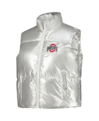 ZooZatz Women's Silver Ohio State Buckeyes Metallic Cropped Full-Zip Sleeveless Puffer Vest