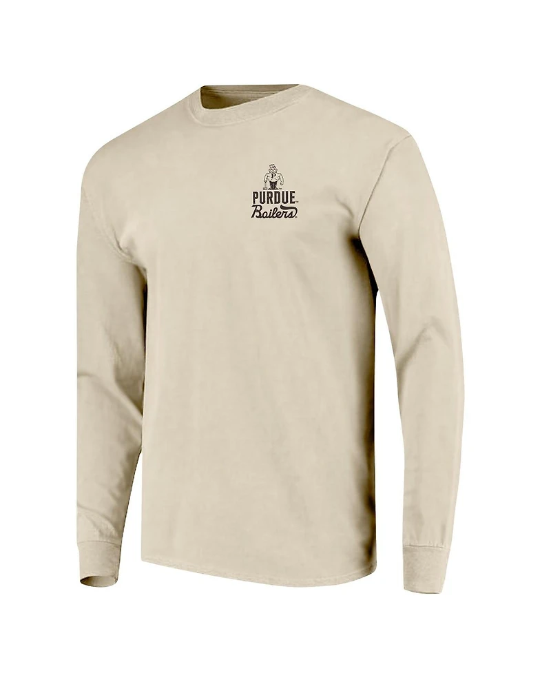 Image One Men's Natural Purdue Boilermakers Comfort Colors Mascot Overlay Long Sleeve T-Shirt