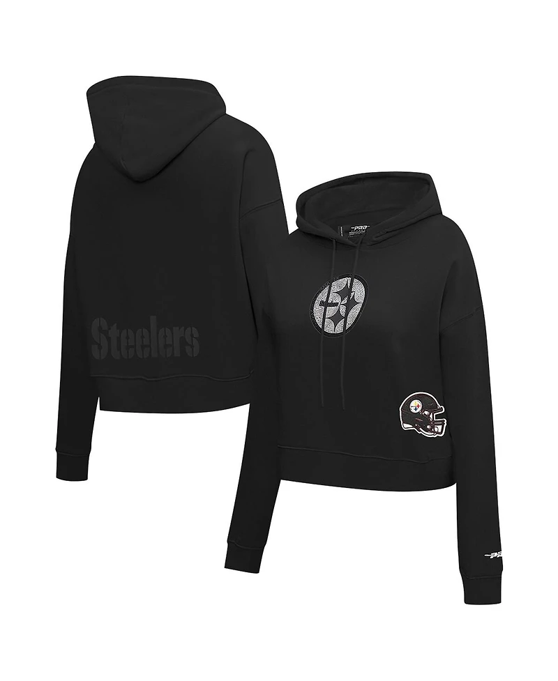 Pro Standard Women's Black Pittsburgh Steelers Jeweled Cropped Pullover Hoodie
