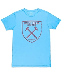 1863FC Men's Light Blue West Ham United Mono Crest Slub T-Shirt