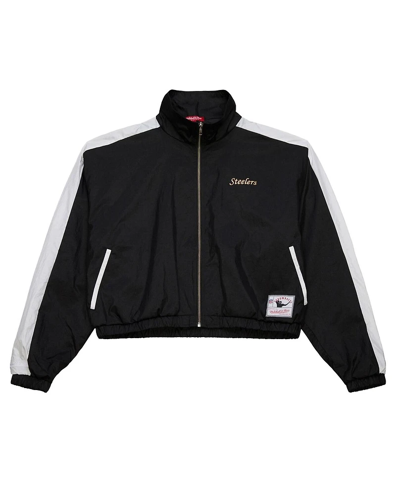 Mitchell & Ness Women's Black Pittsburgh Steelers Nylon Cropped Full-Zip Jacket