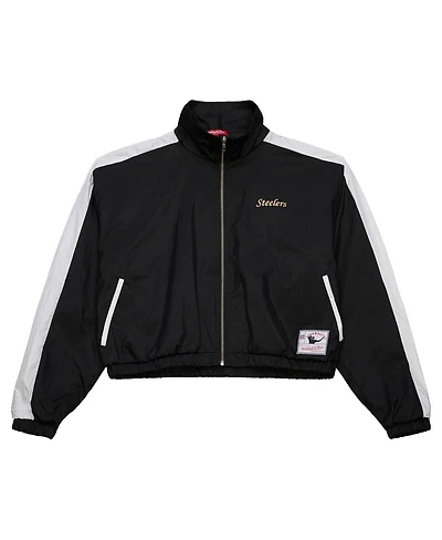 Mitchell & Ness Women's Black Pittsburgh Steelers Nylon Cropped Full-Zip Jacket