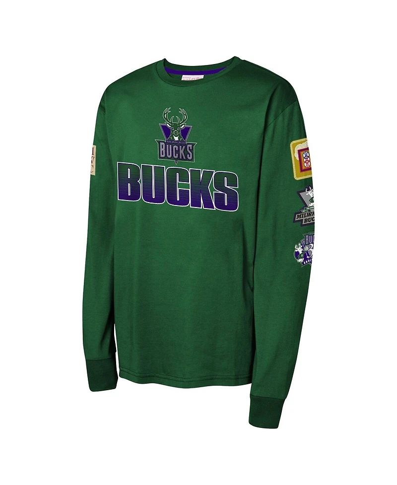Mitchell & Ness Big Boys and Girls Hunter Green Milwaukee Bucks Hardwood Classics All Over Long Sleeve T-Shirt