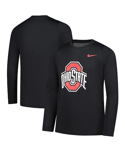 Nike Big Boys and Girls Black Ohio State Buckeyes Legend Logo Long Sleeve Dri-fit T-Shirt