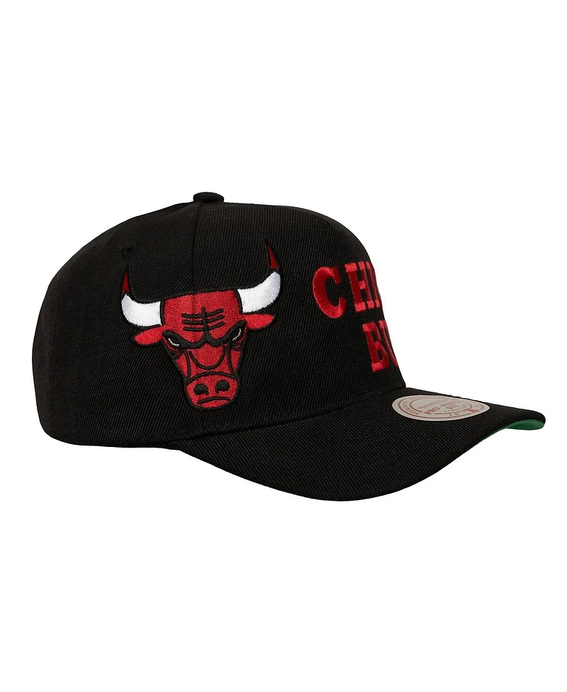 Mitchell & Ness Men's Black Chicago Bulls Busted Logo Wordmark Wrap-Around Pro Pinch Adjustable Hat
