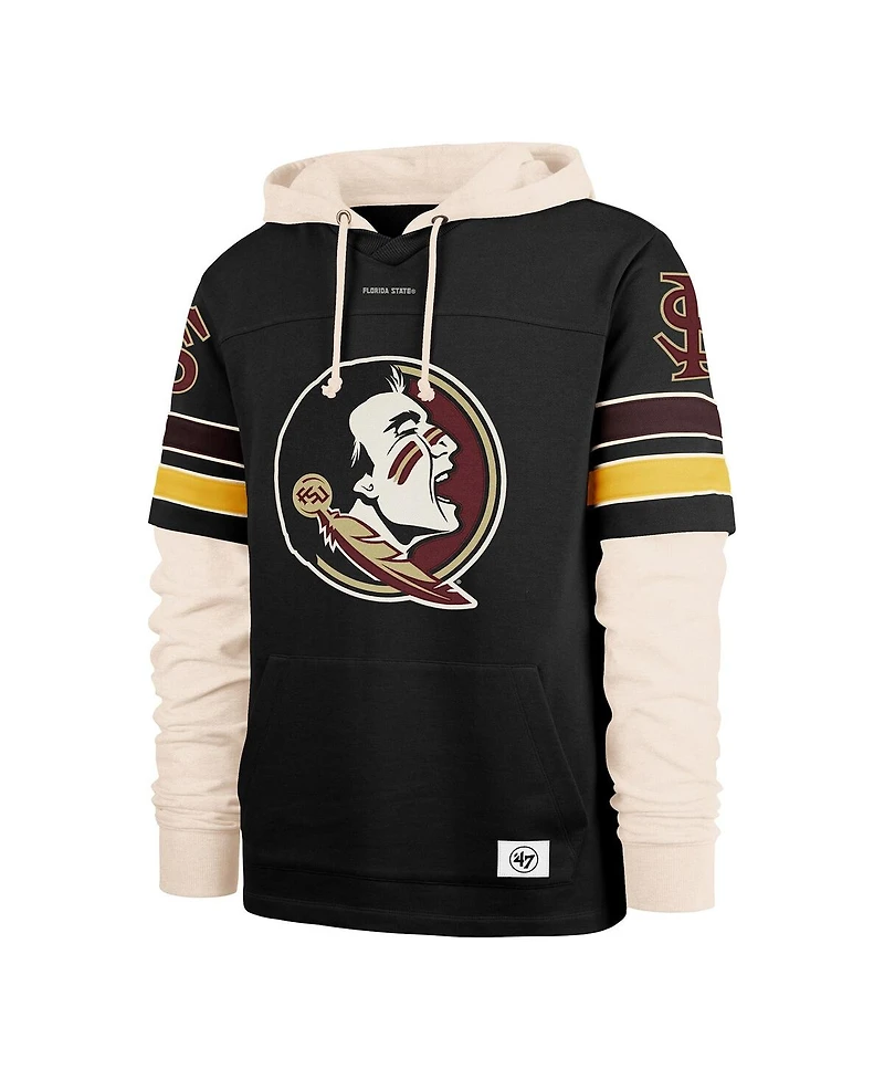 '47 Brand Men's Black Florida State Seminoles Split Zone Cornerback Lacer Pullover Hoodie