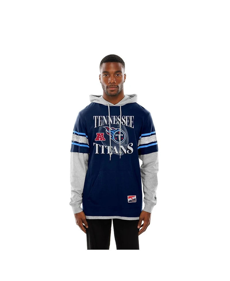 New Era Men's Navy Tennessee Titans Twofer Layered Long Sleeve Hoodie T-Shirt
