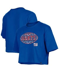 New Era Girls Royal New York Giants Flip Sequin Boxy T-Shirt