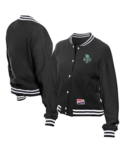 New Era Women's Black York Liberty Throwback Varsity Fleece Full-Snap Jacket