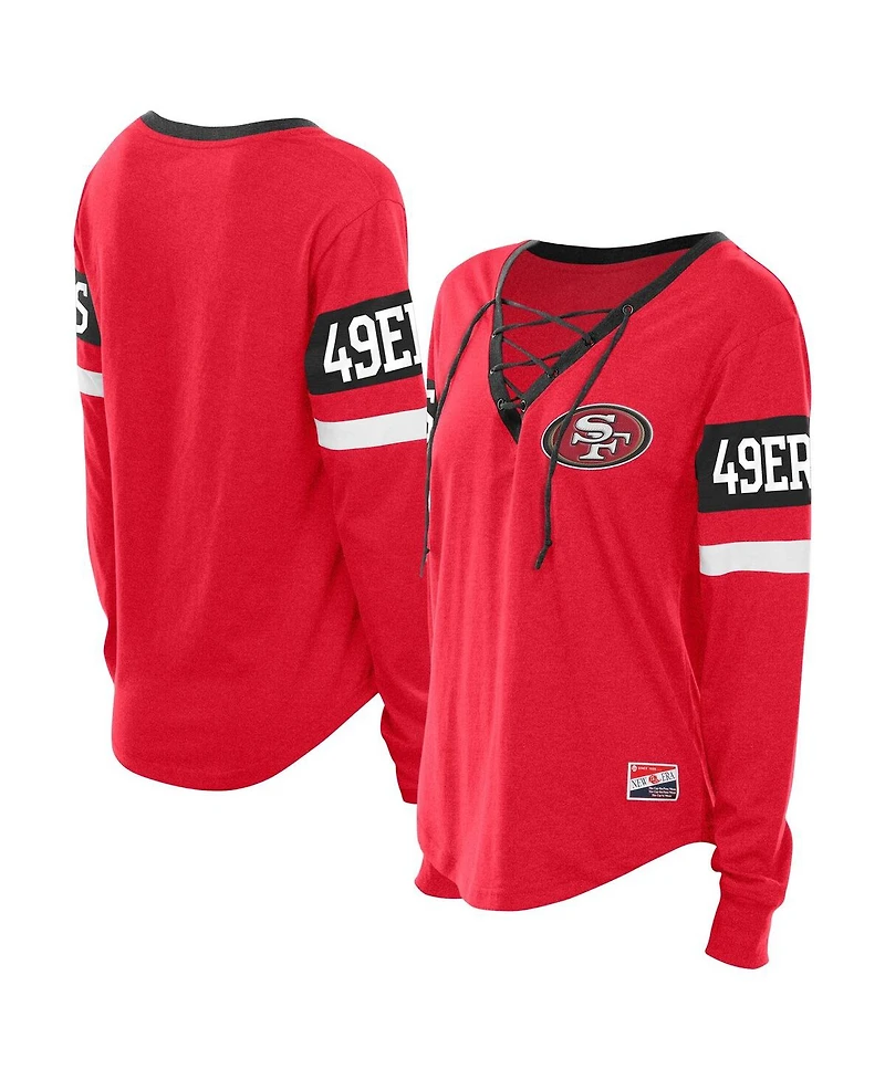 New Era Women's Scarlet San Francisco 49ers Throwback Lace-Up Long-Sleeve T-Shirt